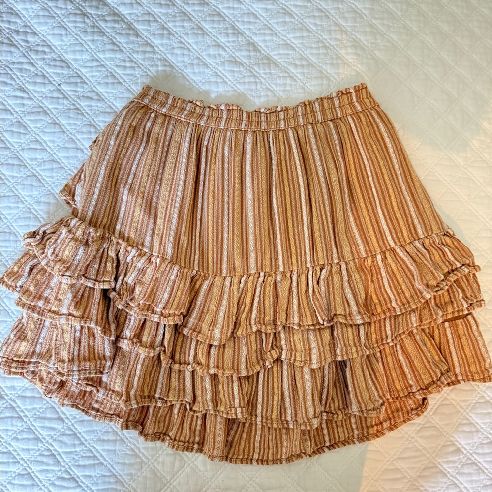 Striped Ruffle Skirt - Tan